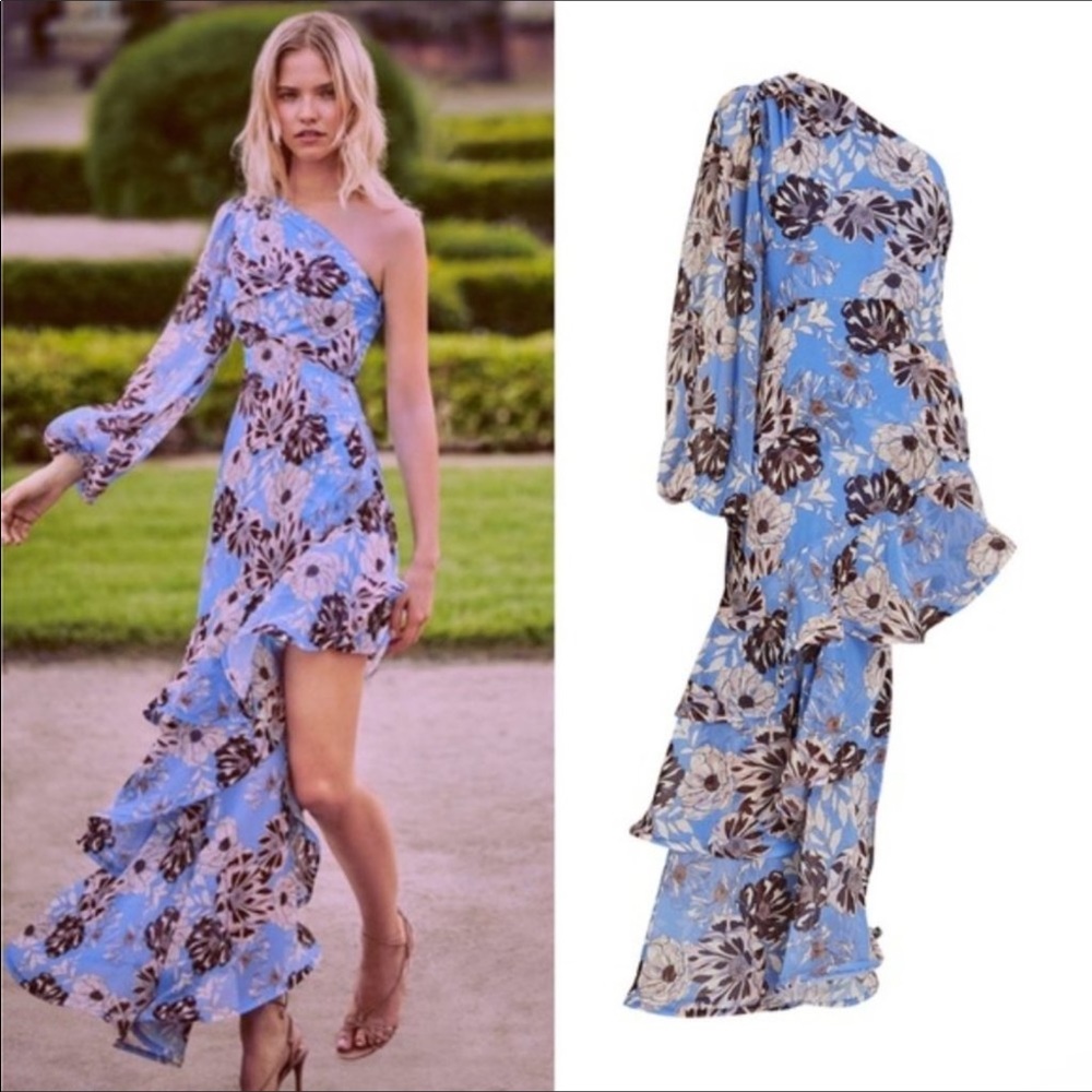 ALEXIS Abanna Blue Floral One Shoulder Maxi Dress L